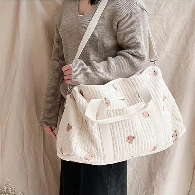 Sac à Langer Élégant en Coton Brodé et Doublure Matelassée - mon-sac-a-langer