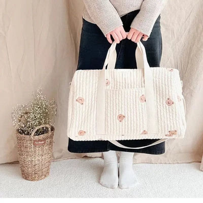 Sac à Langer Élégant en Coton Brodé et Doublure Matelassée - mon-sac-a-langer