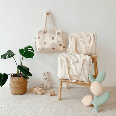 Sac à Langer Élégant en Coton Brodé et Doublure Matelassée - mon-sac-a-langer