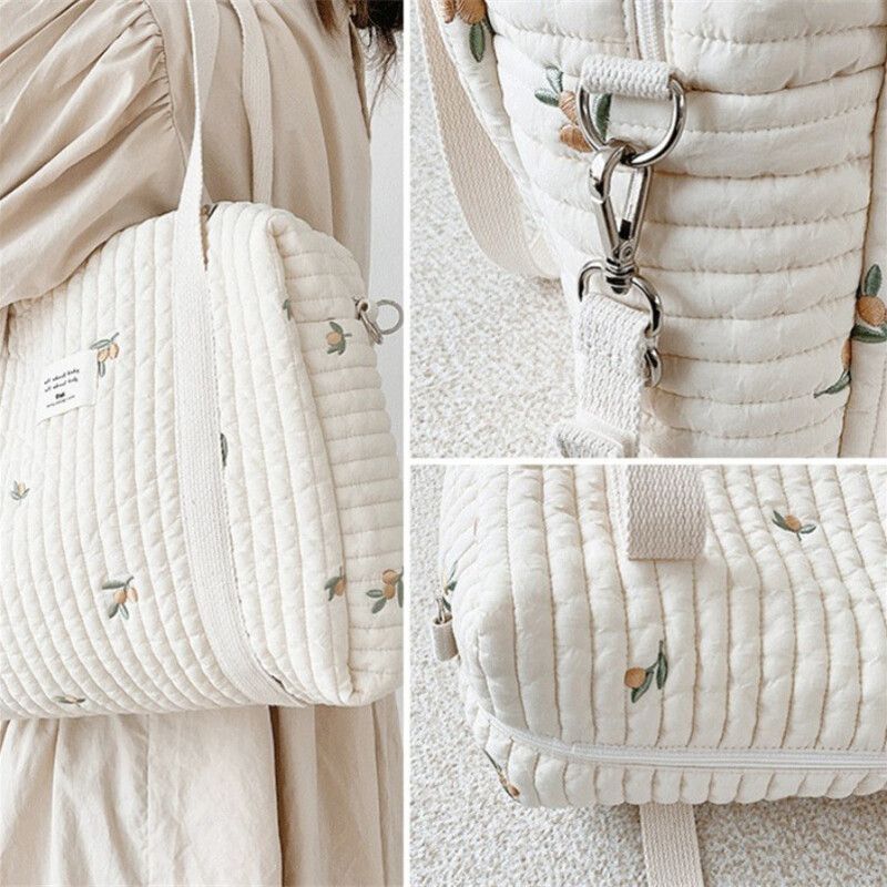 Sac à Langer Élégant en Coton Brodé et Doublure Matelassée - mon-sac-a-langer